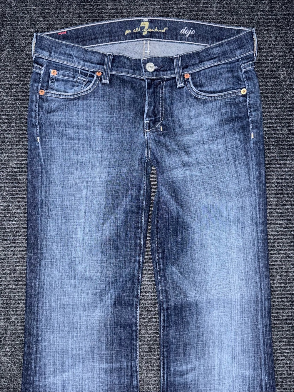 7 For All Mankind Women's Flare Jeans in Dark Blue Denim - Picture 4 of 10